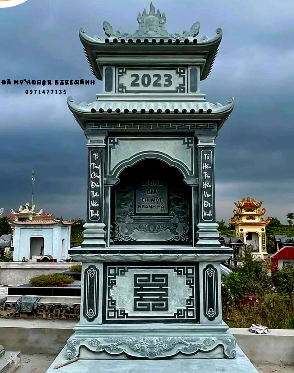 Lăng Đơn Đá Xanh Rêu 2 Mái